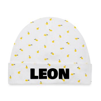 Leon - Baby Premium Organic Mütze - Weiß/Zitronengelb - Vorne