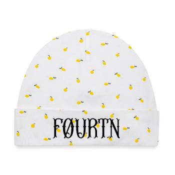 FØURTN Horizontal Logo – Minimal Streetwear - Baby Premium Organic Mütze - Weiß/Zitronengelb - Vorne