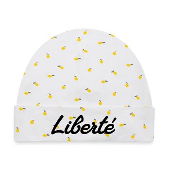 LIBERTÉ – Signatur-Skript - Baby Premium Organic Mütze - Weiß/Zitronengelb - Vorne