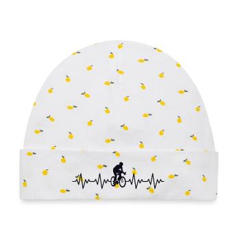 Fahrrad Rennrad EKG Herzschlag Herzfrequenz - Baby Premium Organic Mütze - Weiß/Zitronengelb - Vorne