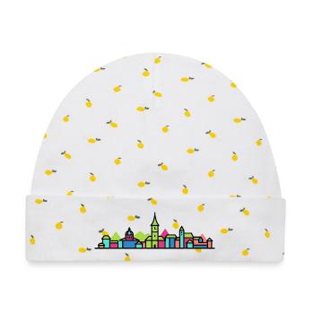 Biel Bienne City Skyline Moderne Linienkunst - Baby Premium Organic Mütze - Weiß/Zitronengelb - Vorne