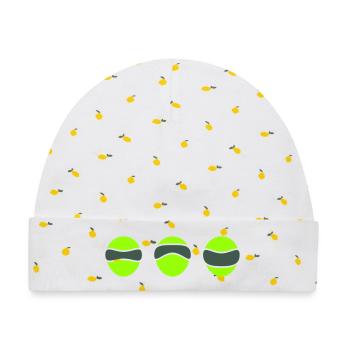 Alien Face 3 Breitaugen - Baby Premium Organic Mütze - Weiß/Zitronengelb - Vorne