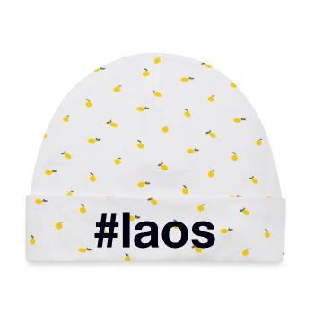 Laos Hashtag - Baby Premium Organic Mütze - Weiß/Zitronengelb - Vorne