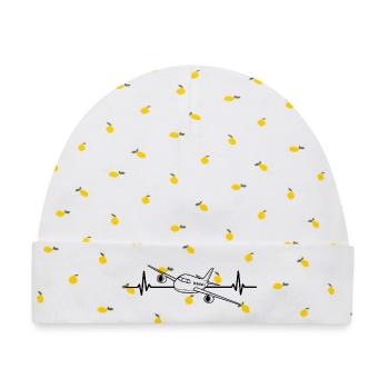 Flugzeug mit Herzschlag Flugzeuge Liebe  - Baby Premium Organic Mütze - Weiß/Zitronengelb - Vorne