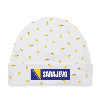 Sarajevo in Bosnien und Herzegowina Flaggenfarben - Baby Premium Organic Mütze - Weiß/Zitronengelb - Vorne