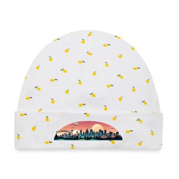 Sonnenuntergangsstadt Panorama - Baby Premium Organic Mütze - Weiß/Zitronengelb - Vorne