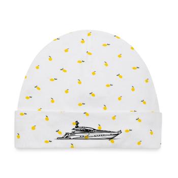 Yacht - Illustration - Baby Premium Organic Mütze - Weiß/Zitronengelb - Vorne