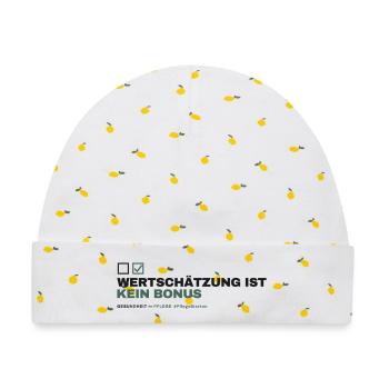WERTSCHÄTZUNG IST KEIN BONUS - Baby Premium Organic Mütze - Weiß/Zitronengelb - Vorne