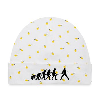 Baseball Evolution Schlagmann Baseballspieler - Baby Premium Organic Mütze - Weiß/Zitronengelb - Vorne