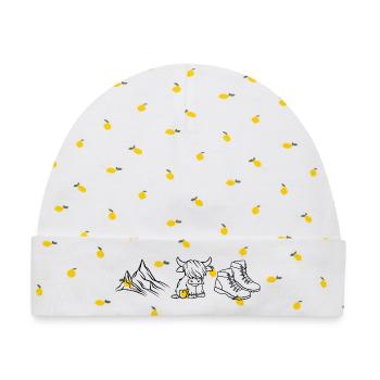 Berge Kuh Wanderstiefel - Baby Premium Organic Mütze - Weiß/Zitronengelb - Vorne