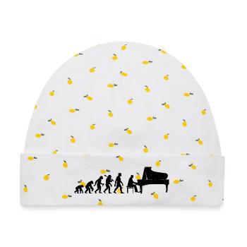 Retro Klavierspieler Evolution Pianist mit Piano - Baby Premium Organic Mütze - Weiß/Zitronengelb - Vorne