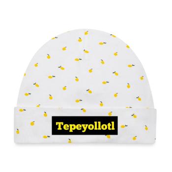 Tepeyollotl Gelb auf Schwarz - Baby Premium Organic Mütze - Weiß/Zitronengelb - Vorne