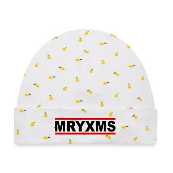 MRYXMS - BLK - Merry Christmas - Baby Premium Organic Mütze - Weiß/Zitronengelb - Vorne