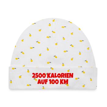 2500 Kalorien auf 100 km Fahrrad Anhänger Sticker - Baby Premium Organic Mütze - Weiß/Zitronengelb - Vorne
