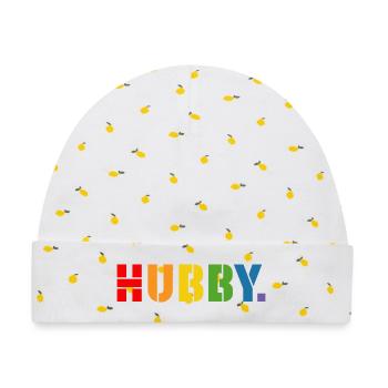 Rainbow shirt HUBBY - Baby Premium Organic Mütze - Weiß/Zitronengelb - Vorne