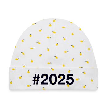 2025 Hashtag - Baby Premium Organic Mütze - Weiß/Zitronengelb - Vorne