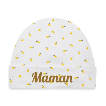 Maman d'Amour - Muttertag - Baby Premium Organic Mütze - Weiß/Zitronengelb - Vorne