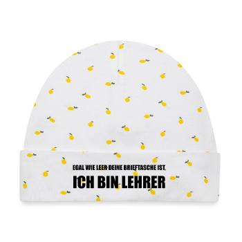 Lehrer-Spruch: Egal wie leer deine Brieftasche - Baby Premium Organic Mütze - Weiß/Zitronengelb - Vorne