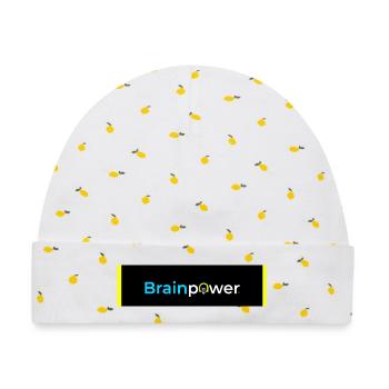 Brainpower Glühbirne Typografie - Baby Premium Organic Mütze - Weiß/Zitronengelb - Vorne