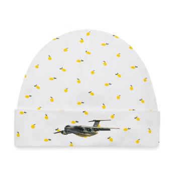 Frachtflugzeug Silhouette in Grau - Baby Premium Organic Mütze - Weiß/Zitronengelb - Vorne