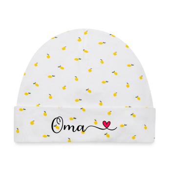 Oma - Baby Premium Organic Mütze - Weiß/Zitronengelb - Vorne