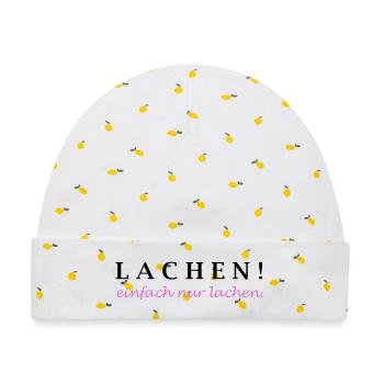 lachen! einfach nur lachen. - Baby Premium Organic Mütze - Weiß/Zitronengelb - Vorne