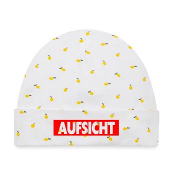 Aufsicht - Baby Premium Organic Mütze - Weiß/Zitronengelb - Vorne