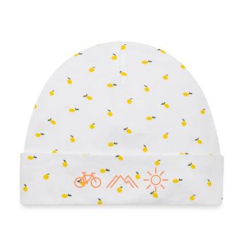 Fahrrad Berge Sonne - Baby Premium Organic Mütze - Weiß/Zitronengelb - Vorne
