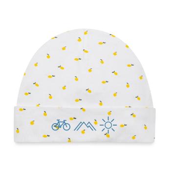 Fahrrad Berge Sonne - Baby Premium Organic Mütze - Weiß/Zitronengelb - Vorne