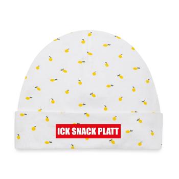 Sticker: Ick snack platt - Baby Premium Organic Mütze - Weiß/Zitronengelb - Vorne