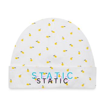 Static – Minimalistisches Glitch Typografie Design - Baby Premium Organic Mütze - Weiß/Zitronengelb - Vorne