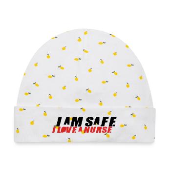 I am safe – I love a nurse. - Baby Premium Organic Mütze - Weiß/Zitronengelb - Vorne