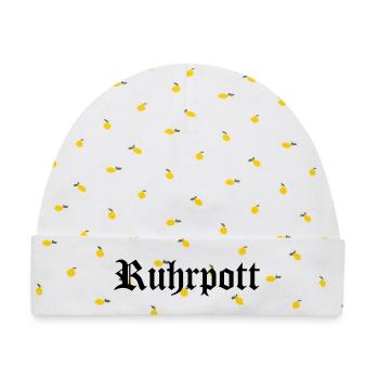 Ruhrpott Schriftzug - Baby Premium Organic Mütze - Weiß/Zitronengelb - Vorne