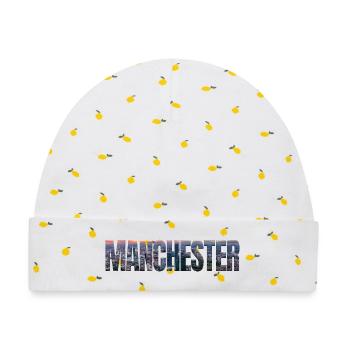 Manchester Skyline in Textfassade - Baby Premium Organic Mütze - Weiß/Zitronengelb - Vorne