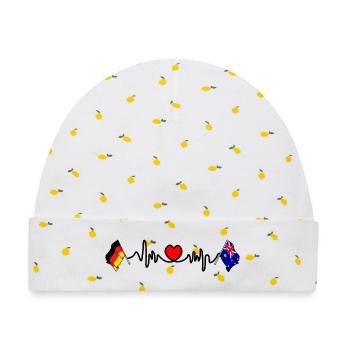 Cardioherz mit Flagge Deutschland und Flagge Australien - Baby Premium Organic Mütze - Weiß/Zitronengelb - Vorne