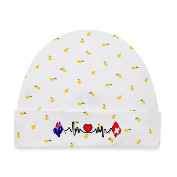 Cardioherz mit Flagge Australien Flagge Schweiz - Baby Premium Organic Mütze - Weiß/Zitronengelb - Vorne