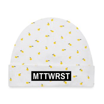 MTTWRST Typo Black Reverse - Baby Premium Organic Mütze - Weiß/Zitronengelb - Vorne