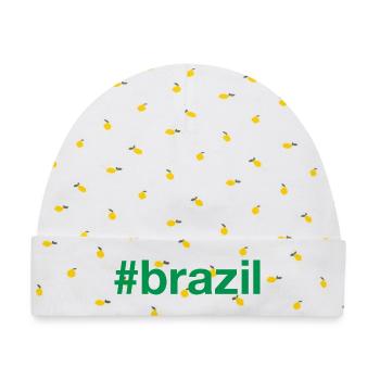 BRAZIL Hashtag Brasilien - Baby Premium Organic Mütze - Weiß/Zitronengelb - Vorne