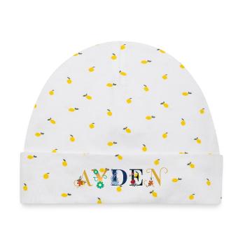 AYDEN Name mit Blumen geschmückt - Baby Premium Organic Mütze - Weiß/Zitronengelb - Vorne