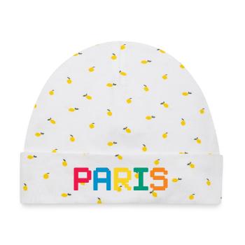 PARIS Pixel - Baby Premium Organic Mütze - Weiß/Zitronengelb - Vorne