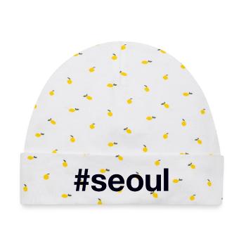SEOUL Hashtag - Baby Premium Organic Mütze - Weiß/Zitronengelb - Vorne