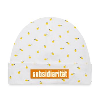 Subsidarity Schriftzug auf Background - Baby Premium Organic Mütze - Weiß/Zitronengelb - Vorne