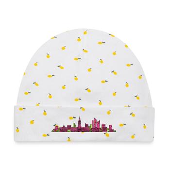 Lille City Skyline Glockenturm Moderne Linienkunst - Baby Premium Organic Mütze - Weiß/Zitronengelb - Vorne