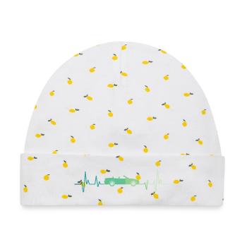 Cabriolet-Auto-T-Shirt - Baby Premium Organic Mütze - Weiß/Zitronengelb - Vorne