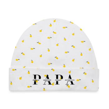 Horizontales PAPA Design in Schwarz für helle Mode - Baby Premium Organic Mütze - Weiß/Zitronengelb - Vorne
