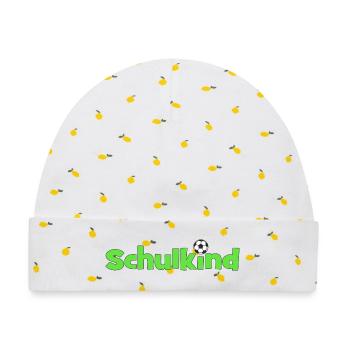 Schulkind mit Fußballball - Baby Premium Organic Mütze - Weiß/Zitronengelb - Vorne