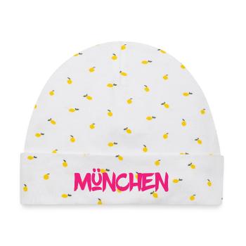 München - Bayern - Isar - Frauenkirche - Prater - Baby Premium Organic Mütze - Weiß/Zitronengelb - Vorne