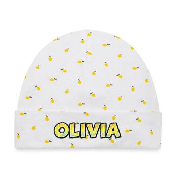 Olivia, Handgezeichnete Typografie - Baby Premium Organic Mütze - Weiß/Zitronengelb - Vorne