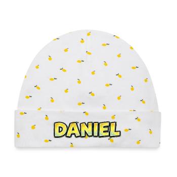 Daniel – Handgezeichnete Typografie - Baby Premium Organic Mütze - Weiß/Zitronengelb - Vorne