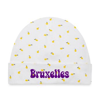 Brüsseler Purple Bubble Tippfehler - Baby Premium Organic Mütze - Weiß/Zitronengelb - Vorne